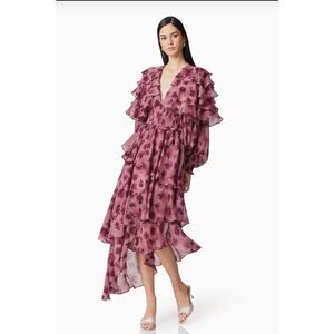 Elliatt Monica Long Sleeve Midi Dress Floral in Plum Party Cocktail size S NWT